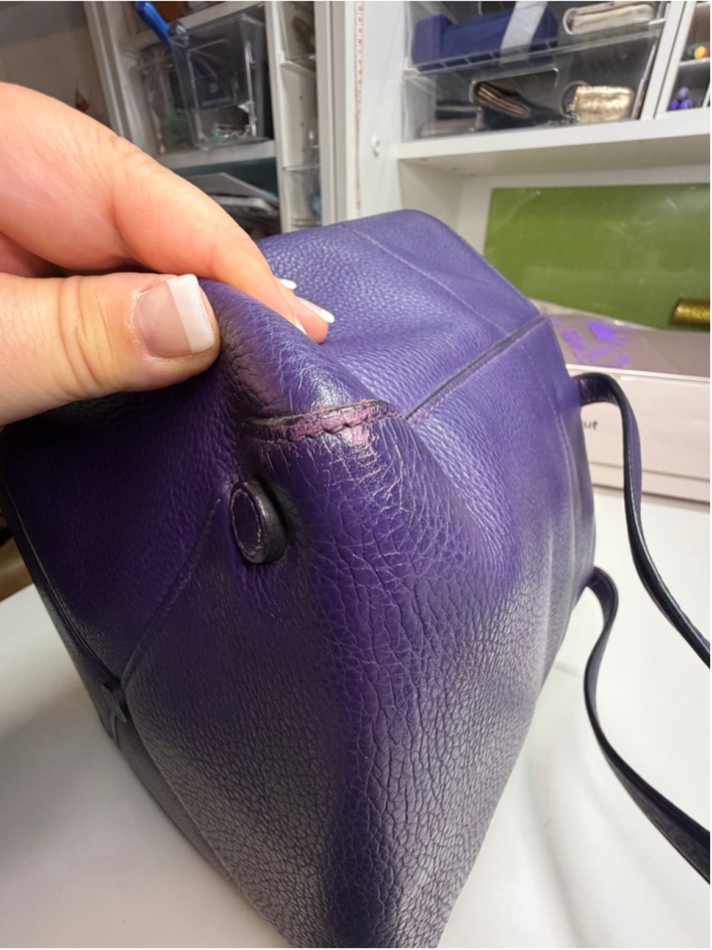 Women's Prada Leather Tote Bag One Size Purple - Picture 3 of 13